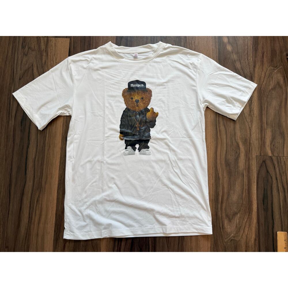 New White Graphic Bear T-Shirt Streetwear Hip Hop Style Tee Casual Unisex Top
